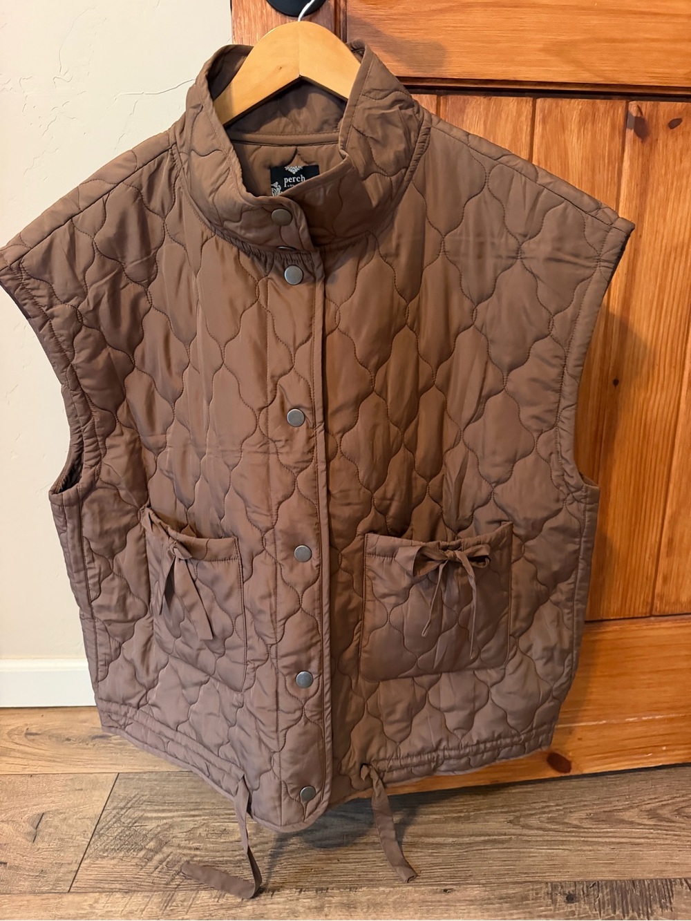 NWT Perch by Blu Pepper Quilted Vest Brown 3X Plus Size Bow Pockets Drawstring
